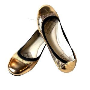 Vince Camuto Womens Sz 8M Slip On Comfort Casual Ballet Flats Gold/Black Leather